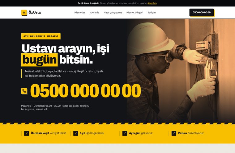 Usta / servis teması önizlemesi